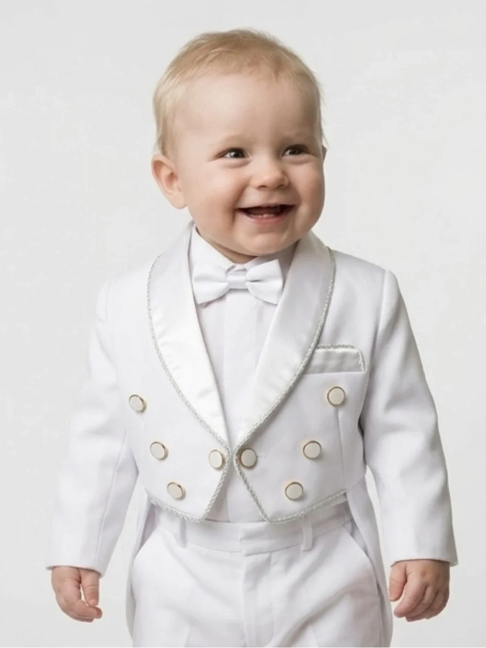 Classic White Tuxedo One-Piece for Kids with Bow Tie